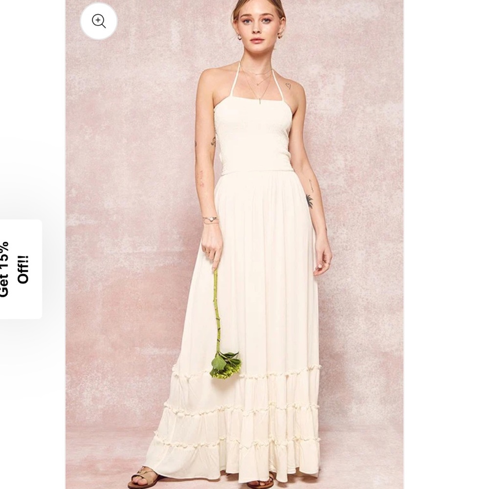 Cream Smocked Bust Strappy Back Tiered Maxi Dress - Picture 3 of 4